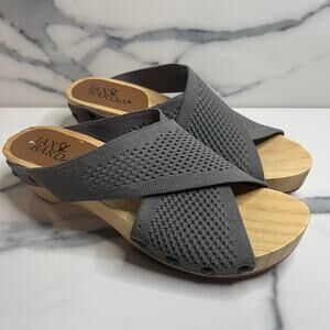 Jax & Bard | Women's Gray Boho Libby Hill Knit & Wood Clog Sandals Sz 38 Sz7.5-8